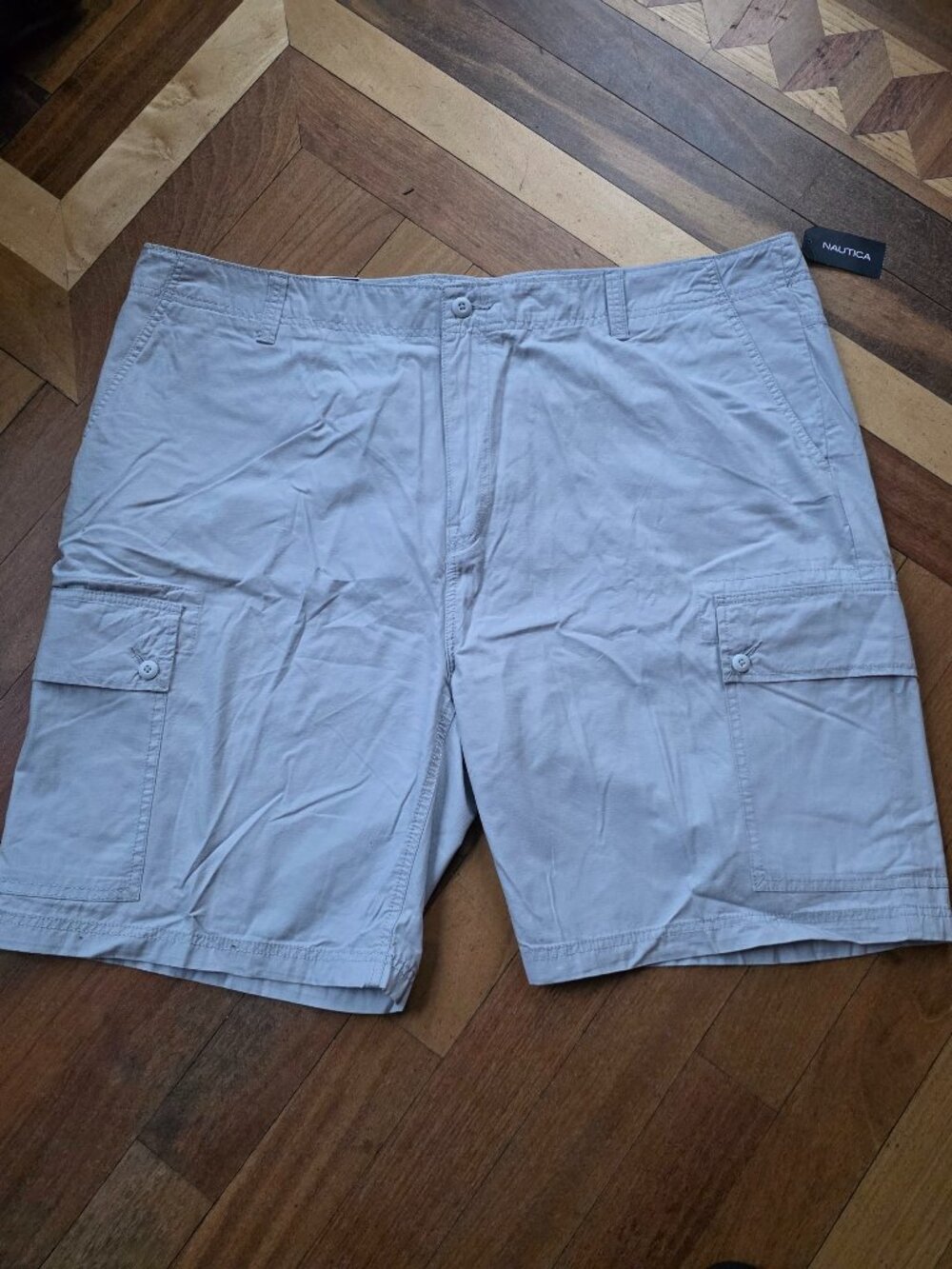 NWT Nautica Beige/Gray Khaki Chino Cargo Shorts Big & Tall Size 44
